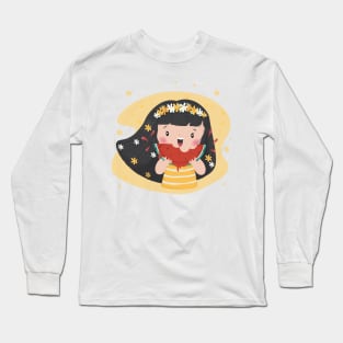 cute chubby girl having watermelon with water splash cute cartoon character design Long Sleeve T-Shirt